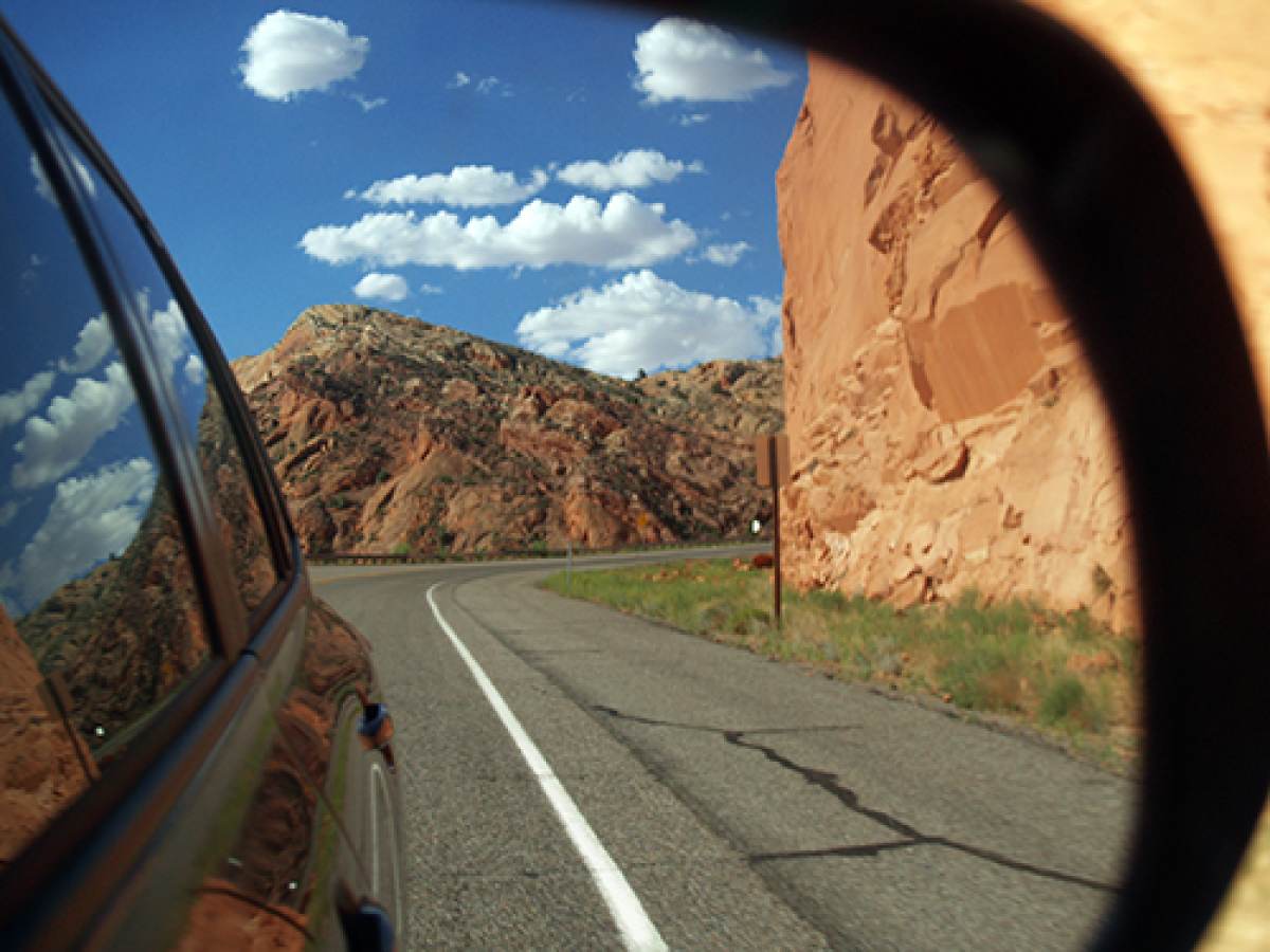 The road to Verde Valley looking through the read-view mirror.